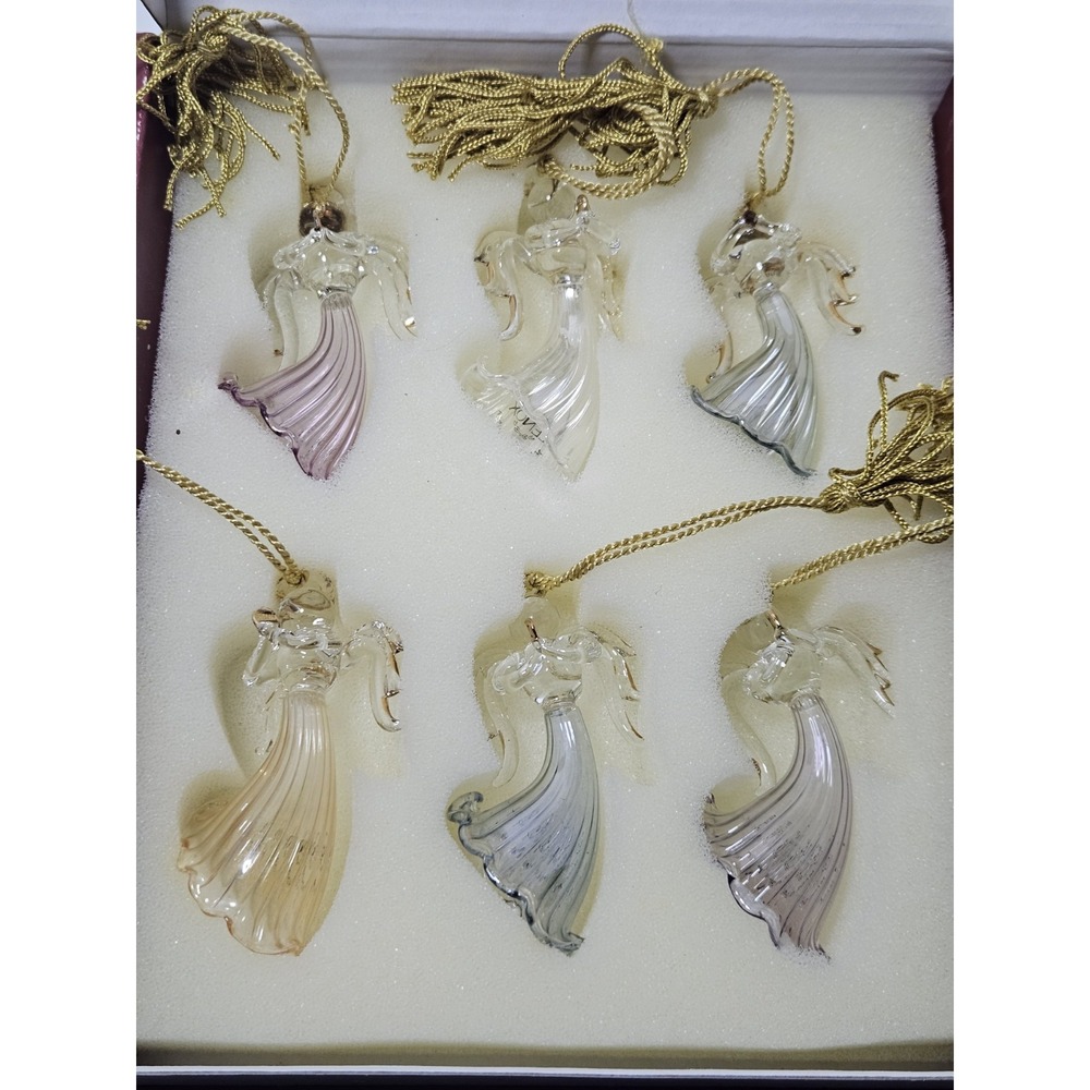 Lenox Blown Glass Angel Ornaments Assorted Colors Set of 6 Praying Crystal 3"